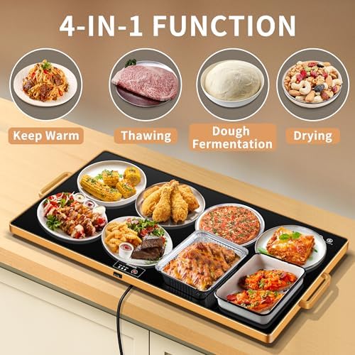 Electric Warming Tray,XXL 32"x18",Tempered Glass Warming Mat for Food,Black - Image 4