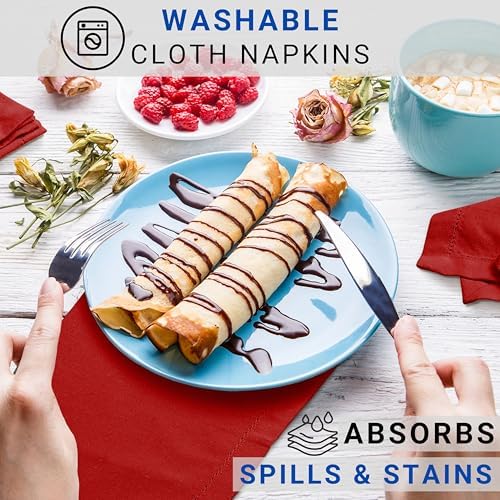 TWINY threads Set of 12 100% Cotton Cloth Napkins, 18"x18", Reusable, Red - Image 5
