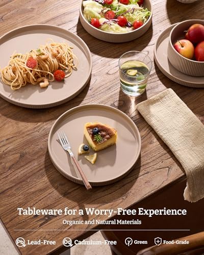 Famiware Ceramic Plates and Bowls Set, Dinnerware Sets, Ribbed Dishes for 4 - Image 3