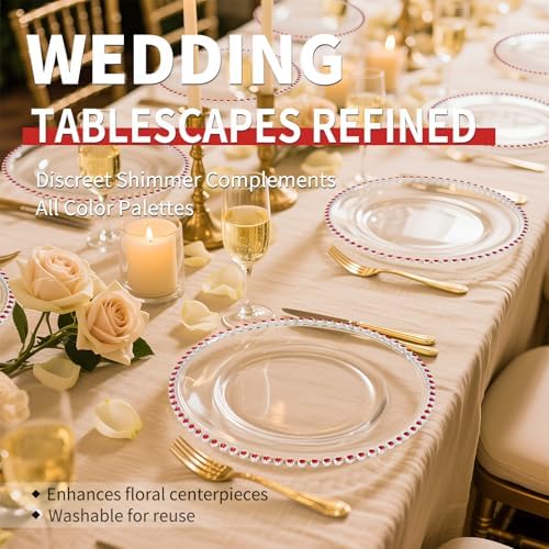 12 Pack Clear Charger Plates Bulk Wedding, 13 Inch Plastic Round Dinner Chargers with Red Beaded Rim, Acrylic Round Decorative Plates for Wedding Party Home and Tabletop Decor (Red) - Image 4