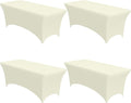 4-Pack Ivory Spandex Tablecloths – 72"x30"x30" Stretch Fitted Table Covers for 6ft Rectangle Folding Tables, Wrinkle-Resistant Tablecloth for Wedding, Banquet & Outdoor Events