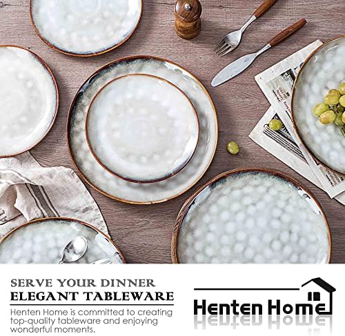 Henten Home Ceramic Dessert Plates, 8.5 Inch Salad Plate Set of 4, Porcelain Snack Serving Dishes for Cake, Kitchen, Microwave & Dishwasher Safe, Reactive Glaze (White) - Image 5