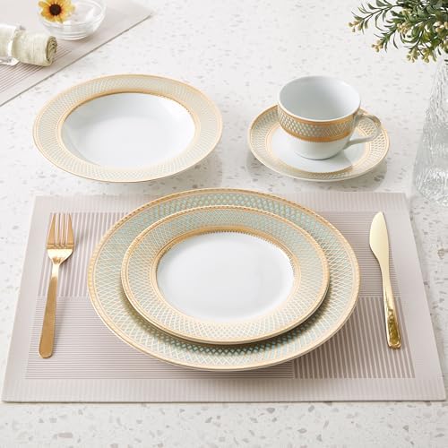 Porcelain Dinnerware Set with Real Gold Trim (Geometric Pattern, Service for 8) - Image 2