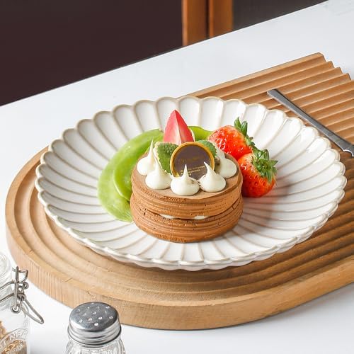 Ceramic 8 inch Salad Plates, Set of 6, Microwave & Dishwasher Safe, Vintage Farmhouse Small Dinner, Dessert Plates for Kitchen , Cake Serving Stoneware Dishes Housewarming Gift (8 inch, Petal) - Image 7
