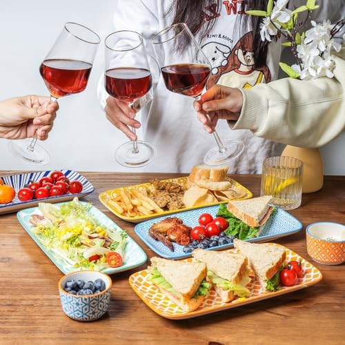 Selamica Ceramic Serving Platters, 14 Inch Serving Trays for Party Entertaining, Large Rectangular Serving Plates for Appetizer, Charcuterie, Dessert, Fruit, Set of 4, Assorted Colors - Image 5