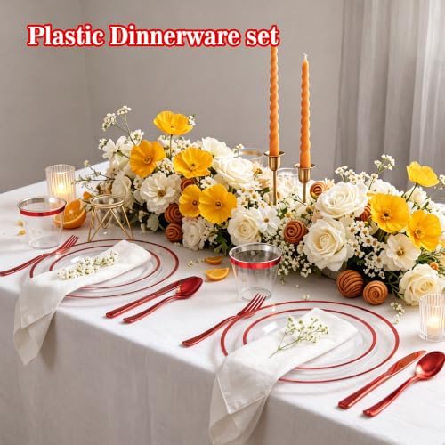 N9R 350PCS Clear Red Disposable Dinnerware Set for 50 Guests - Image 4