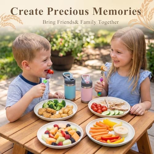 Wheat Straw Plate 8 Inch, Unbreakable Kids Plates Set of 8 - White - Image 6