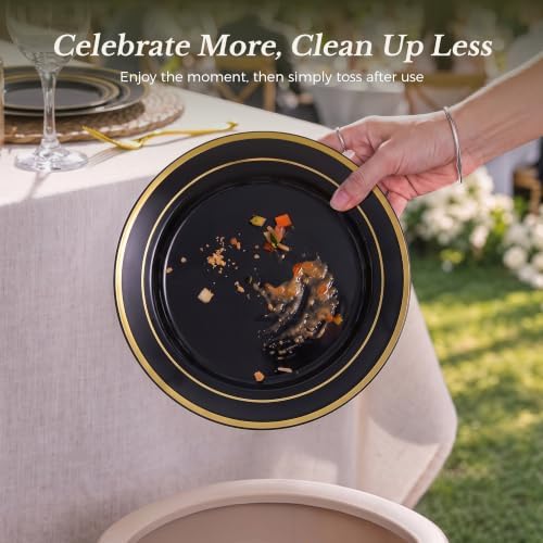 Goodluck 250 PCS Black Plastic Plates with Gold Rim＆Cutlery Set (50 Guests) - Image 6