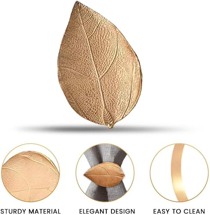 Decozen Set of 4 Gold Napkin Rings in Leaf Design, Festive, Table Decor Setting for Holiday, Wedding, Birthday, Kitchen, Home Decor, Housewarming Gift - Thanksgiving & Christmas Gift Decoration