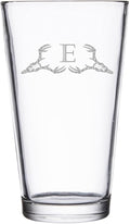 Hat Shark Deer Skull Letter Monogram Pint Beer Glass, 16 oz, Clear, A-Z Initials (1, Letter E)