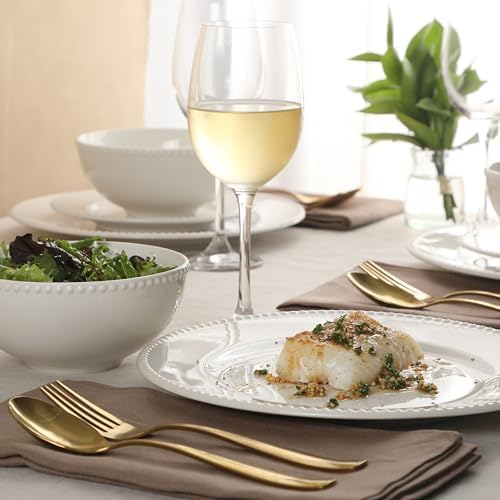 Gibson Home Caviara Plates and Bowls Set, 12-Piece Dinnerware Set, White Round Beaded Rim Ceramic Dish Set, Dinner Plates, Salad Plates & Cereal Bowls - Image 2