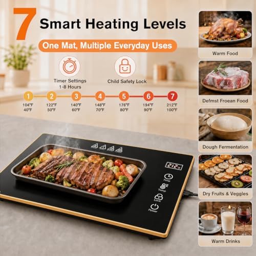 Food Warming Tray for Parties Buffet, Modular 1-3 Panel Electric Warming Tray, 47.2" x 12” Food Warmer with Rapid Heating,7 Temp Settings and 8-Hour Timer, Safe for All Tabletops,Holiday Gatherings - Image 6