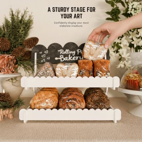 HOTCAN Wooden Cookie Display Stand with Chalkboard Sign for Bakers, Vendors, Craft Fairs | Pastry Display for Market Booths & Events | 2 Tiered Cookie Display for Muffins, Cakes, and Pastries (White) - Image 6