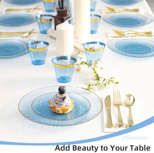 350PCS Blue Plastic Dinnerware Set, Blue and Gold Plastic Plates - Image 6