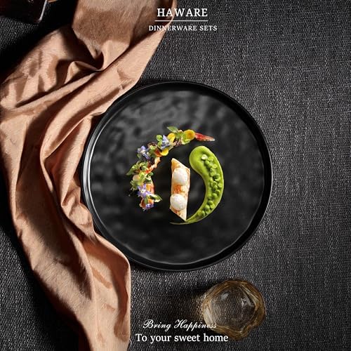 HaWare Stoneware Dinner Plates Set of 6, 10" Heavy Duty Ceramic Plate, Reactive Glaze Ripple Dinnerware for Home Restaurant, Chip and Scratch Resistant, Microwave and Dishwasher Safe, Matte Black - Image 7