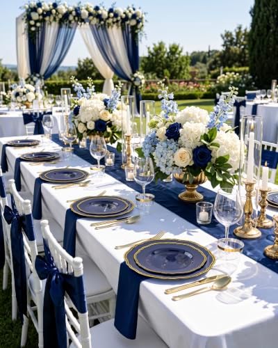 Hioasis 350 Pcs Blue and Gold Plastic Plates for Wedding & Party - Image 5
