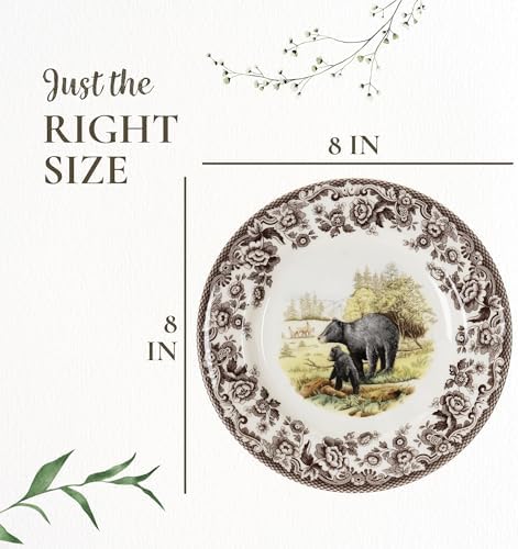 Spode Woodland Wildlife Black Bear 8" Porcelain Salad Plate - Rustic Holiday Dinnerware, Decorative Dish for Salad, Dessert & Appetizers, Dishwasher, Microwave, Freezer, Oven Safe - Made in England - Image 2