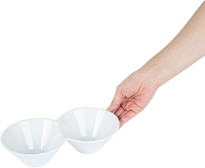 Restaurantware-9.1 x 4.9 x 2.3 Inch Double Dip Bowls, 1 Microwavable Condiment Server - 2 Compartments, Microwavable, White Porcelain Dip Tray, Dishwashable, For Snacks, Condiments, Or Toppings