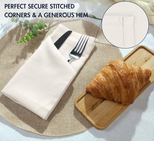 Ruvanti Cloth Napkins Set of 12, Cotton Enrich 18”x18” - Natural - Image 5