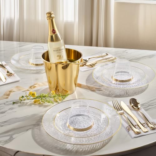 DaYammi 175PCS Clear Gold Plastic Dinnerware Set for 25 Guests - Image 2