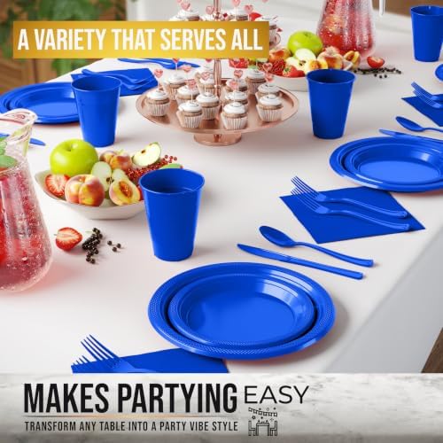 350 Pcs Dark Blue Plastic Plates for Party Dark Blue Disposable Plates Set 50 of Each 9 Dinner Plate Set 7 Dessert Plate Cups Napkins & Cutlery Plastic Dinnerware Set Exquisite - Image 4