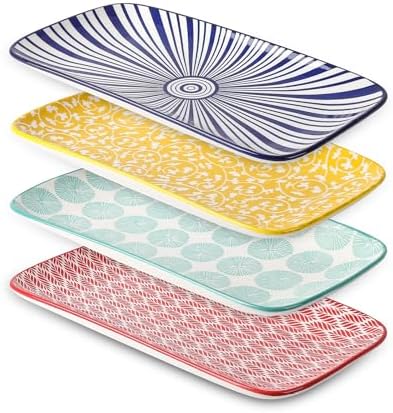 Selamica Ceramic Serving Platters, 14 Inch Serving Trays for Party Entertaining, Large Rectangular Serving Plates for Appetizer, Charcuterie, Dessert, Fruit, Set of 4, Assorted Colors by Selamica