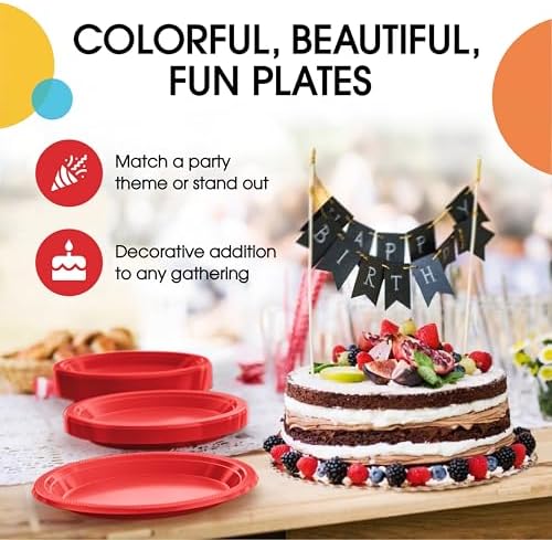 Exquisite Party Solids Sturdy Red Plastic Plates 9" Party Plates 50 Pcs - Image 5