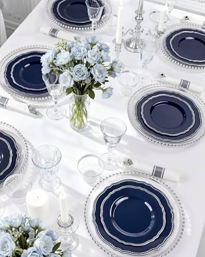 Hioasis 350 Pcs Blue Silver Plastic Plates Wedding & Party - Image 5