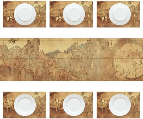 ANNA QUEEN Vintage World Map Table Runner and Placemats Set of 6 – 13"x72" Table Runner with 12"x18" Placemats, Antique Map Design, Rustic Farmhouse Dining Table Decor - Image 3