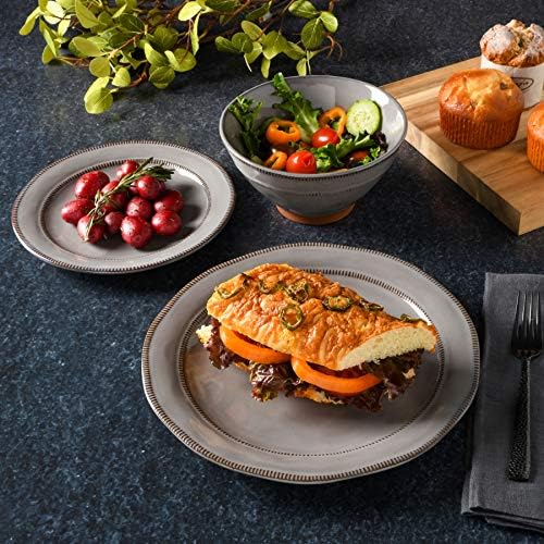 Gibson Elite Terranea Round Reactive Glaze Terra Cotta Dinnerware Set, Service for Four (12pcs), Grey - Image 4