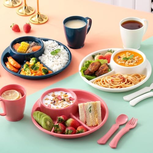Unbreakable Divided Plates for Adults Portion Control Plates Set of 2 Round Plastic Dinner Plate 9 Inch for Camping Outdoor or Every Day Use - Image 3