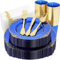 Nervure 175Pcs Blue Plastic Plates, Disposable Dinnerware Set for 25 Guests by Nervure