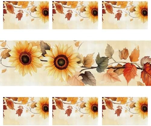 ANNA QUEEN Sunflower Fall Table Runner and Placemats Set of 6, 13"x72" Table Runner with 12"x18" Placemats, Autumn Sunflower Table Set for Thanksgiving, Kitchen, Farmhouse Decor - Image 3