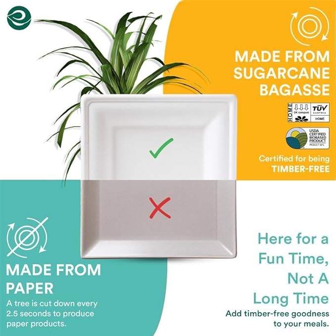 ECO SOUL Pearl White Square Paper Plates (200, 8 Inch)