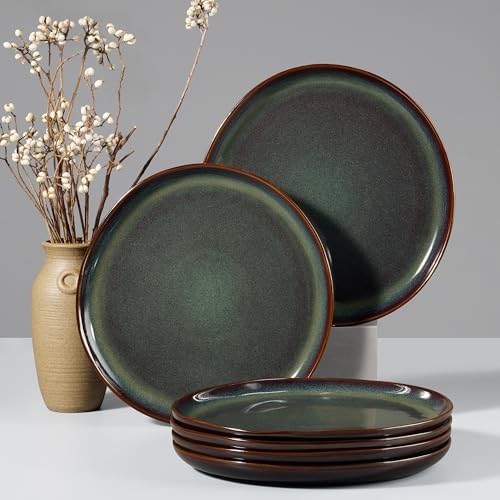 HaWare Stoneware Dinner Plates Set of 6, 10" Heavy Duty Ceramic Plates, Reactive Glaze Dinnerware for Home Restaurant, Chip and Scratch Resistant, Microwave and Dishwasher Safe, Reactive Moss Green by HaWare