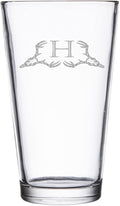 Hat Shark Deer Skull Letter Monogram Pint Beer Glass, 16 oz, Clear, A-Z Initials (1, Letter H)