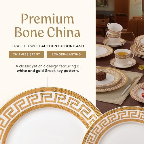 Joseph Sedgh Collection Golden Greek Key Bone China Dinnerware Set, 20-Piece - Image 4