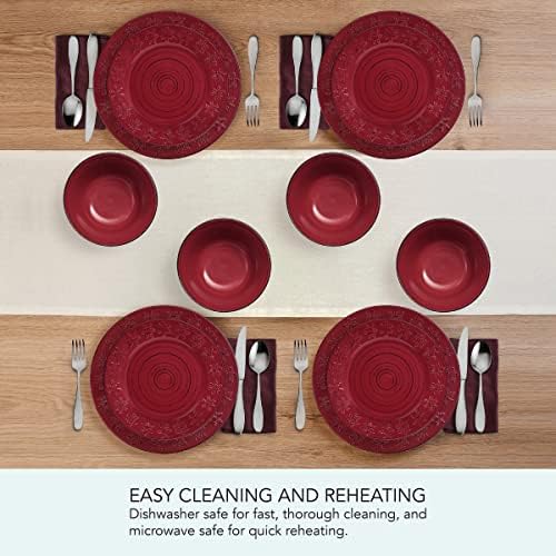 Pfaltzgraff Trellis Snowflakes 12 Piece Dinnerware Set, Service For 4, Red - Image 4