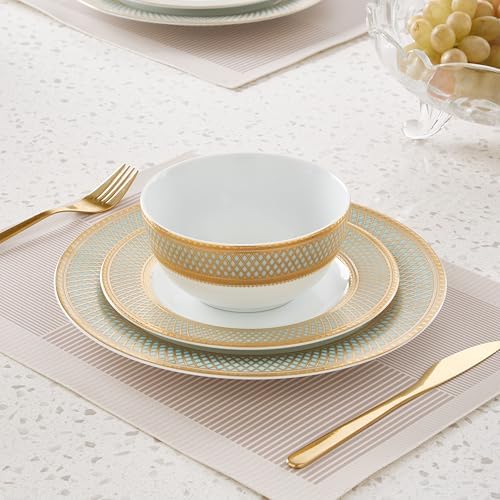 Porcelain Dinnerware Set with Real Gold Trim (Geometric Pattern,Service for 4) - Image 2