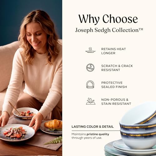 Joseph Sedgh Collection Durable Porcelain Dinnerware Set, 12-Piece, Lazuli Blue and Gold - Image 6