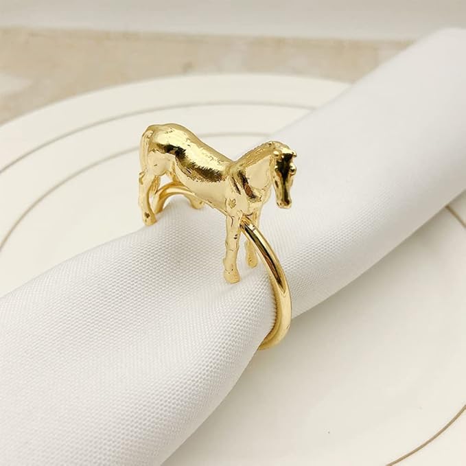Standing Horse Shape Napkin Ring Metal Napkin Buckle Napkin Hotel/Hotel Supplies Napkin Rings Set of 12 - Gold