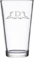 Hat Shark Deer Skull Letter Monogram Pint Beer Glass, 16 oz, Clear, A-Z Initials (1, Letter D)