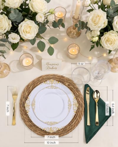 Nervure 600Pcs White and Gold Plastic Plates, Dinnerware Set for 100 Guests - Image 3