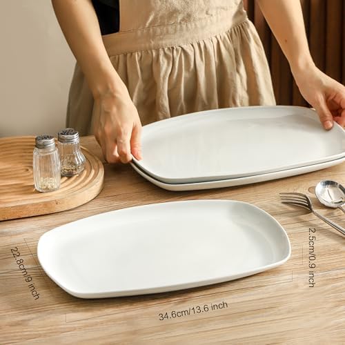 fMBB 3pcs Ceramic White Serving Platters, Large Rectangular Plate, Irregular Rectangular Trays - Party, Wedding, Entertaining, Microwave and Dishwasher Safe - 14 Inch - Image 4