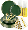 Green Gold Dinnerware Set Disposable Plates for 175PCS 25 Guests by cheerserve