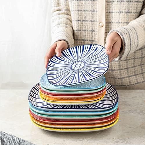 Selamica Porcelain Square Dessert Salad Pasta Plates 7.6 inches ceramic plates set of 6 microwave/dishwasher/oven safe, Assorted Colors - Image 7
