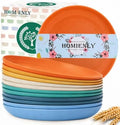 Homienly Wheat Straw Deep Plates Set of 12 Large Salad Plates 10 Inch Lightweight & Unbreakable Plastic Plates Microwave & Dishwasher Safe Plates for Bread & Butter, Party, Camping (Multi) by HOMIENLY