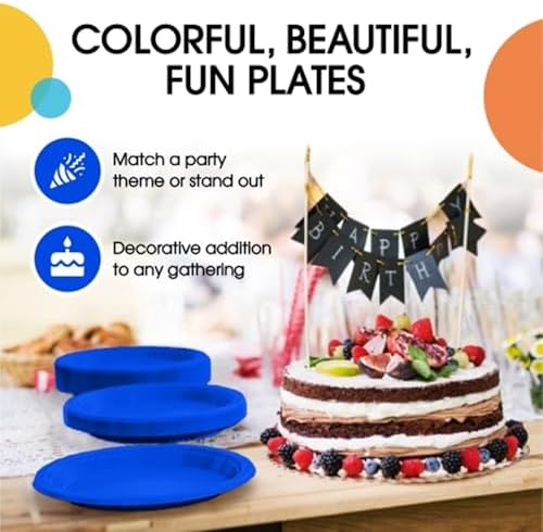 Party Solids Sturdy Dark Blue Plastic Plates 9" Party Plates 50 Pcs - Image 5