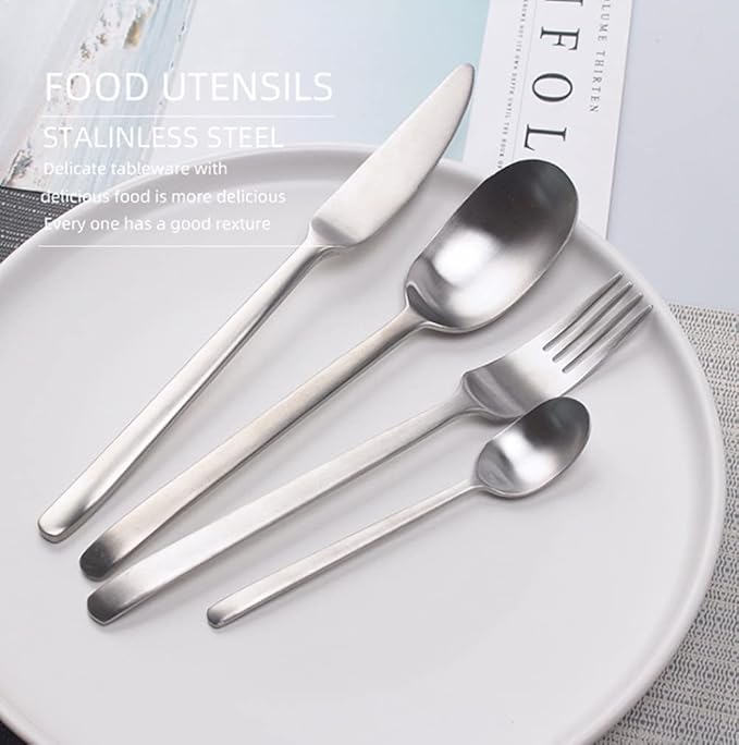 Matte Silverware Set for 14 Stainless Steel Flatware Set Light Luxury Vintage Style 56 Piece Cutlery Tableware Utensils Set Include Knives Forks and Spoons for Home Kitchen Restaurant Christmas