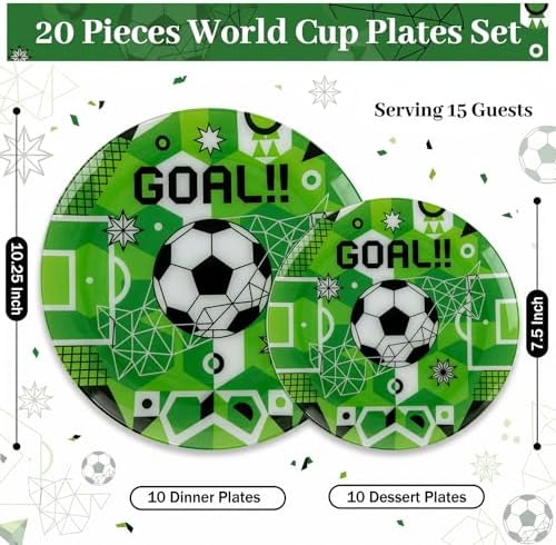 I00000 20 Green Plastic Soccer Plates, Disposable Plates for Soccer Party - Image 2